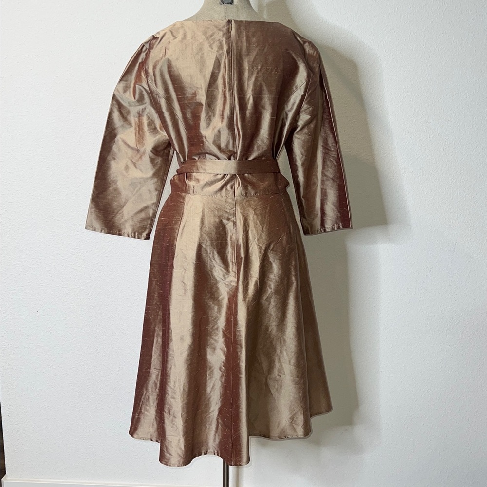 Bigio Collection Vintage Dupioni Silk 50’s Style V-Neck Dress - Picture 2 of 5